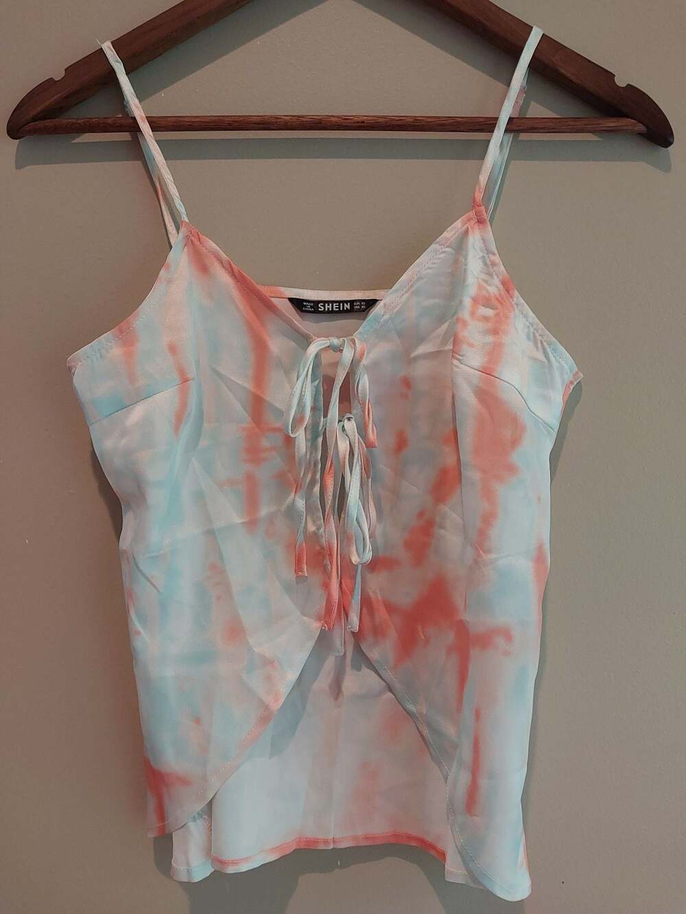 SHEIN Women's Tie-Dye Spaghetti Strap Tie-Front Camisole Top